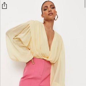 petite lemon balloon sleeve drape front chiffon blouse